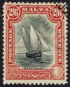 MALTA 1930 BOAT 2/6 INSCRIBED POSTAGE REVENUE USED