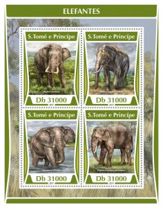 Sao Tome & Principe 2017 MNH Elephants 4v M/S Wild Animals Mammals Stamps