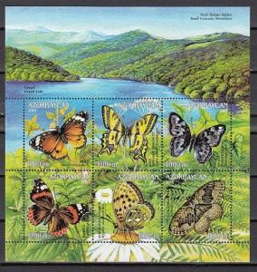 Azerbaijan, Scott cat. 735. Butterflies sheet of 6. ^