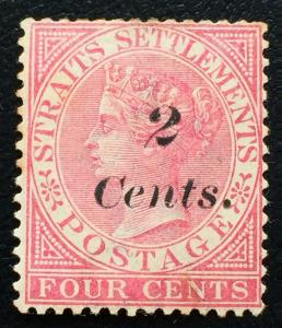 Malaya Straits Settlements 1883 QV 2c on 4c MH SG#61 CV£100 M2177