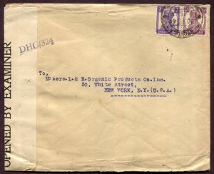 INDIA 1944 WW2 3&1/2A FRANKING ON TWO CENSORED COVERS BOMBAY TO NEW YORK USA