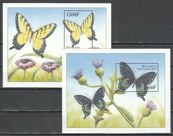 Central Africa, Scott cat. 1299-1300. 2 Butterfly s/sheets. ^