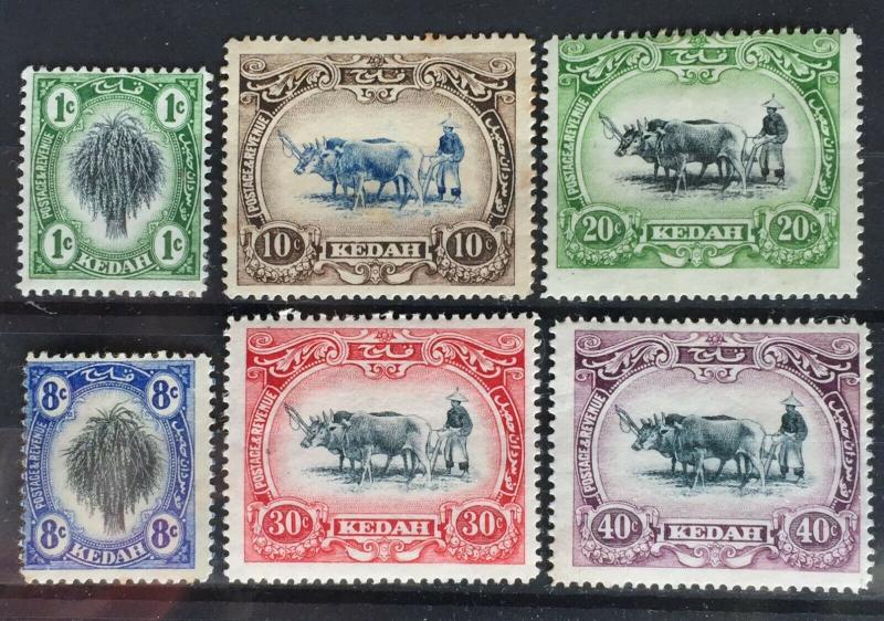 Malaya Kedah 1912 Definitives 6V MH MCCA M2290