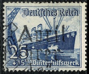 GERMANY 1937 WINTER RELIEF FUND 25pf+15pf BLUE USED SG 646 P.13.5 x 14 XF