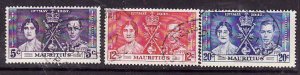 Mauritius-Sc#208-10- id10-used KGVI Omnibus set-Coronation-1937-