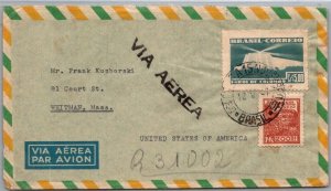 SCHALLSTAMPS BRAZIL 1940-50 POSTAL HISTORY REG AIRMAIL COVER ADDR USA