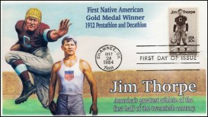 AO-2089, 1984, Jim Thorpe, FDC, Add On Cachet, Native American, Sports, SC 2089