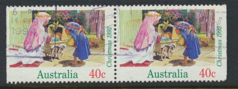 Australia SG 1383  Used pair  x booklet left/ right margins imperf - Christmas