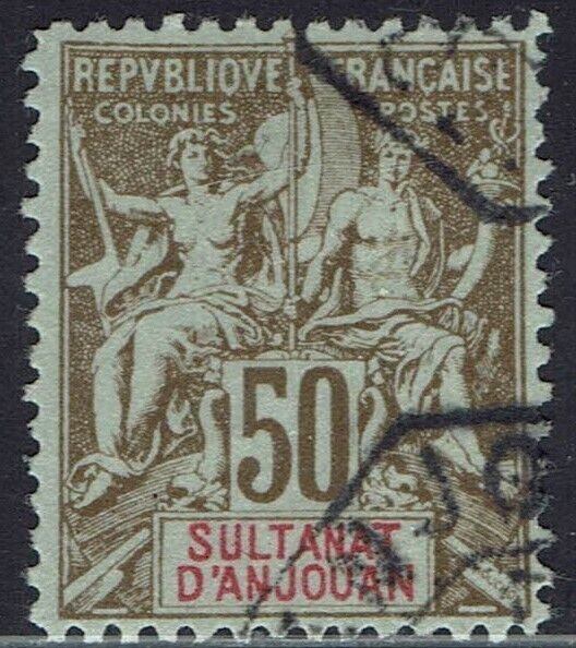 FRENCH ANJOUAN 1900 PEACE AND COMMERCE 50C USED