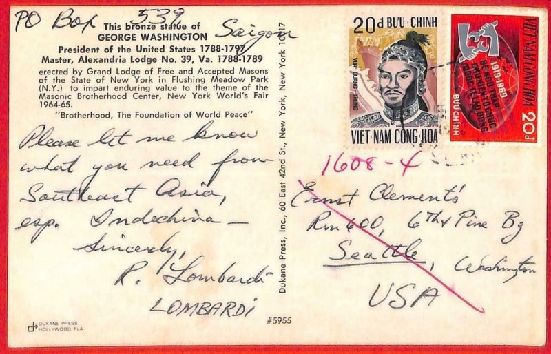 aa3555  - VIETNAM -  Postal History - POSTCARD to the USA  1970'S