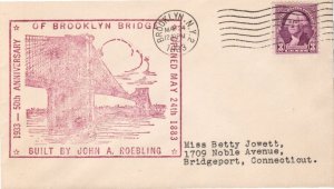 BROOKLYN BRIDGE 50TH  MAY 24 1933 BROOKLYN NY CACHET - BOX 1