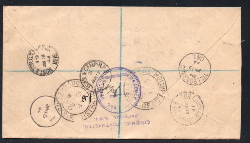 Barbados Sc 195B on registered cover to Tillsonburg Canada