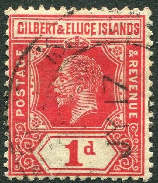 GILBERT & ELLICE ISLANDS-1915 1d Scarlet Sg 13a FINE USED V34658