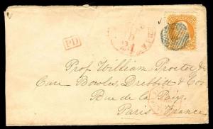 momen US Stamps 1867 #71 on Cover to France