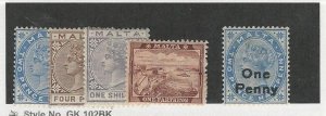 Malta, Postage Stamp, #11-13, 19-20 Mint Hinged, 1885-1902