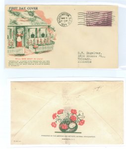 US 737 1934 3c Mother's day (Whistler's Mother) single on an addressed first day cover with an American War Mothers...