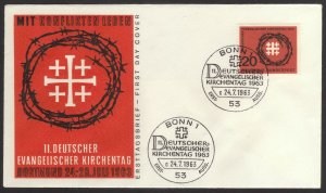 1963, Germany 20pfg, Evangelical Church Day FDC, Sc 866, Mi 405