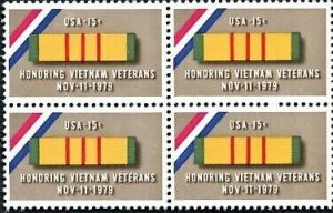 1979 Honoring Vietnam Veterans Block Of 4 15c Postage Stamps, Sc# 1802, MNH, OG