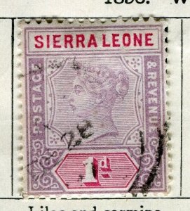 SIERRA LEONE; 1896 early classic QV Crown CA issue fine used 1d. value