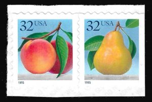 Sc 2493-2494   32¢ Peach & Pear Self Adhesive Pair- MNH