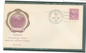 US 831 1938 50c William Taft (presidential/prexy series) single on an addressed first day cover with a rice cachet.