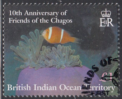 BIOT 2001 used Sc #253 1pd Reef fish Friends of the Chagos 10th ann