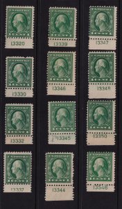 1917 Washington 1c Sc 498 MH/NH lot of plate number singles Hebert CV $36 (L07