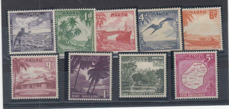 NAURU (MM203) # 39-47  VF-MH  VARp,sh 1954 ISLAND SCENES STAMPS CV $18