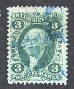 USA REVENUE STAMP 1864 3 CENTS FOREIGN EXCHANGE SCOTT#R16c