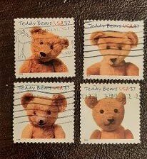 US Scott # 3653-3656; Four used 37c Teddy Bears from 2002; VF+ centering