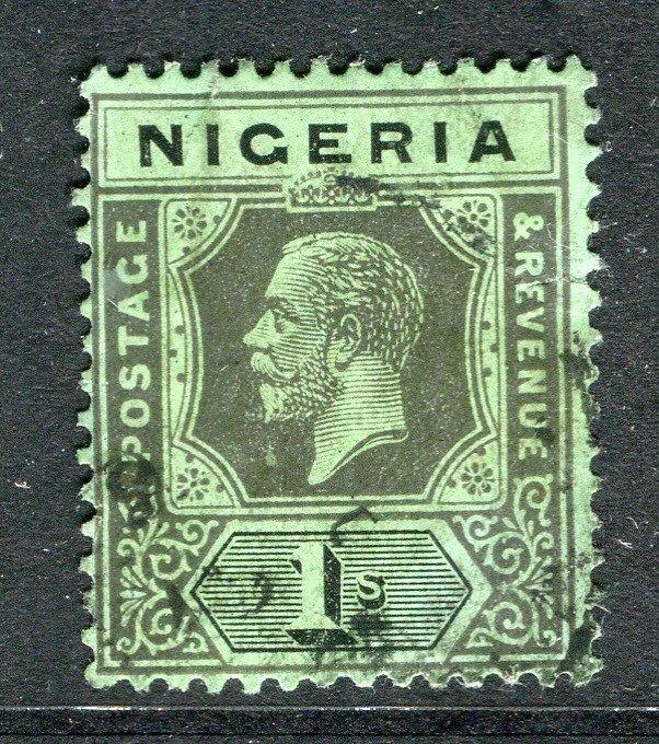 NIGERIA;  1912 early GV Crown CA issue used 1s. value