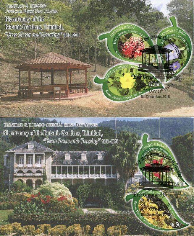 Trinidad & Tobago 2018 FDC Botanic Gardens 5v S/A Set on 2 Covers Flowers Stamps