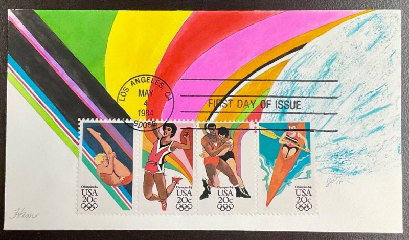 2082-85 Ham Hand painted cachet LA Summer Olympics FDC 1984 #91 of 222