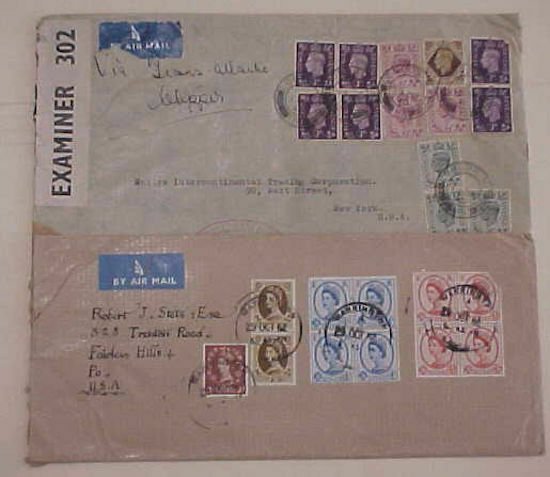 GREAT BRITAIN  10 or MORE STAMPS ON EACH OF 2 COVERS 1941 CENSORED 1961