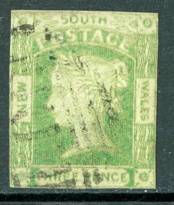  Australia 1852 NSW 3p Emerald Green VFU G281 ⭐⭐⭐⭐⭐⭐ 