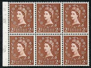 SB78 2d Light Red-Brown Wmk Edward Upright Booklet Pane of 6 U/M