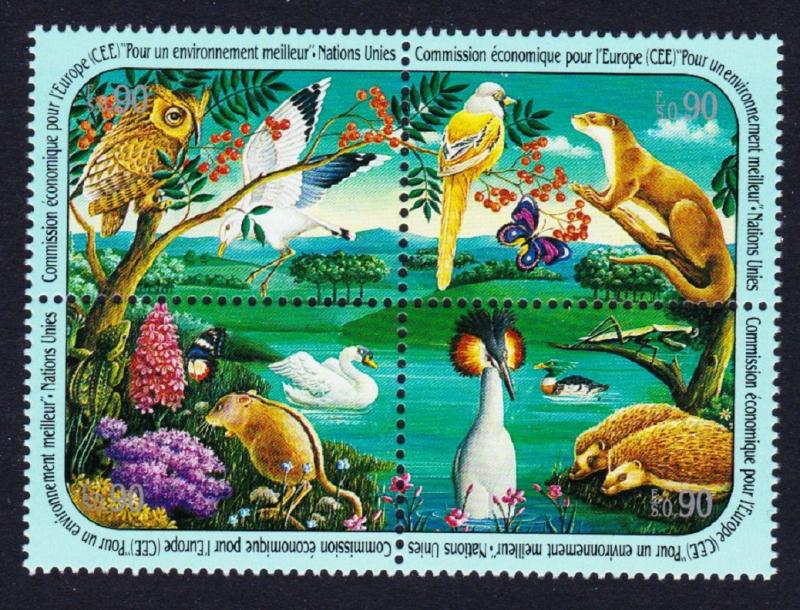 UN Geneva Birds Butterflies Animals 4v Block of 4 SG#G195-98 SC#198a MI#194-197