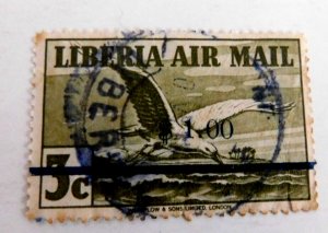 Liberia #C49 Used/Fine Overprint $1.00 on 3c, Socked on Nose cancel, 1944