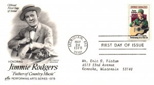 US 1755 Jimmie Rogers Artcraft Typed FDC