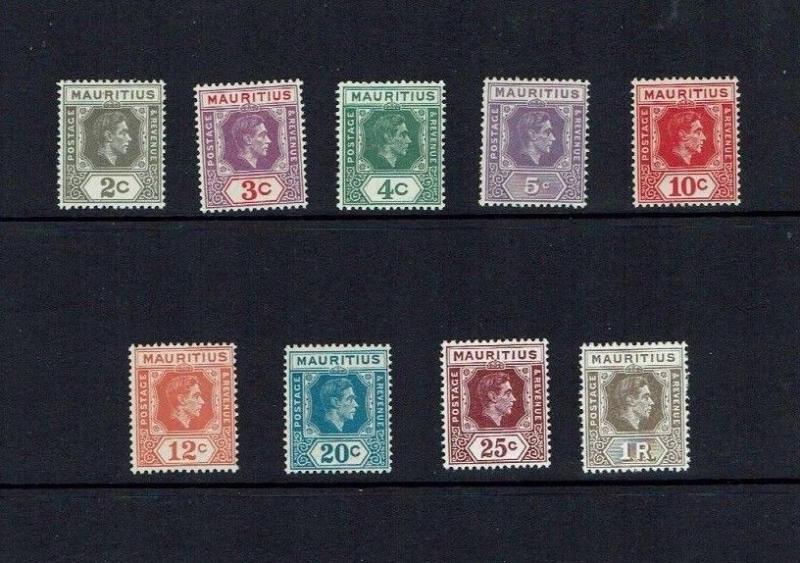 Mauritius: 1938 King George VI definitive, short set to 1R, MNH