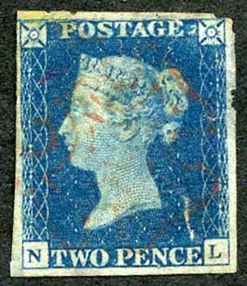 1840 2d Blue (NL) Plate 2 (Repaired and Rebacked) Red Cross Cat from 1750 pounds