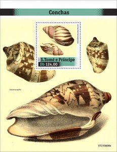 St Thomas - 2021 Seashells, West African Snail - Stamp Souvenir Sheet ST210608b