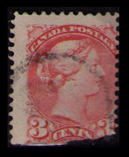 CANADA 1873 QUEEN VICTORIA VINTAGE 3c ORANGE RED #37 SCV $2. SEE SCAN (V749)