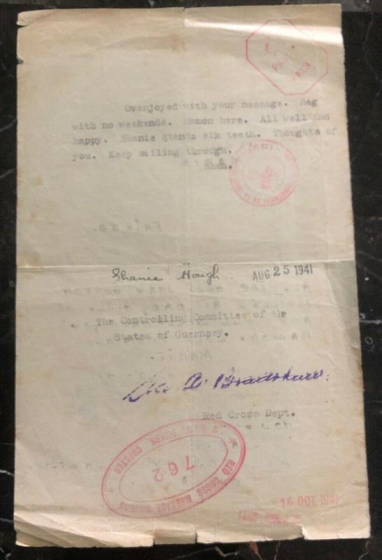 1941 Guernsey Channel Island British Prisoner of War Letter Cover Red Cross POW