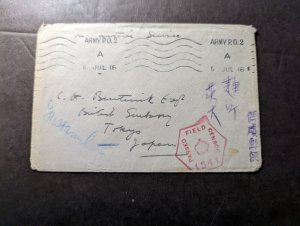 1916 Censored England WWI Cover British Army PO to Embassy in Tokyo Japan