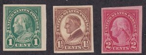 United States # 575-577, Imperf Set, Mint Hinged