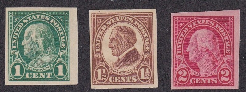 United States # 575-577, Imperf Set, Mint Hinged