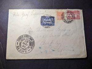 1930 Brazil LZ 127 Graf Zeppelin Airmail Cover Rio De Janeiro to Berkeley CA USA