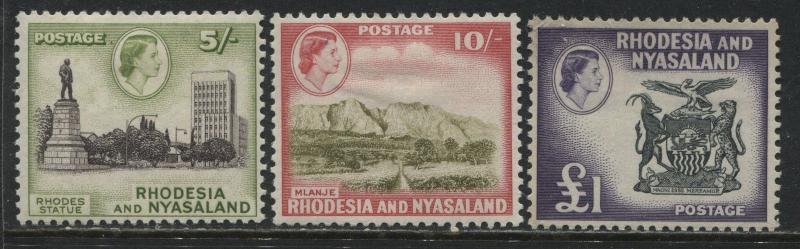 Rhodesia QEII 5/, 10/, and £1 high values from 2nd set mint o.g.