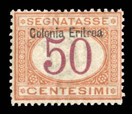 Italian Colonies, Eritrea #J6 Cat$87.50, 1903 50c buff and magenta, hinged